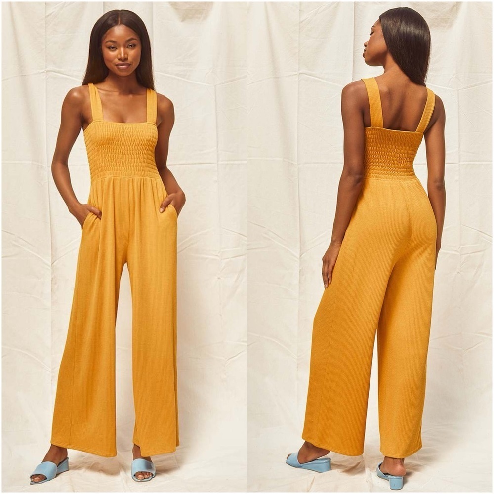 LULU'S Social Calendar Mustard
Yellow Ribbed Knit Wide Leg
Jumpsuit